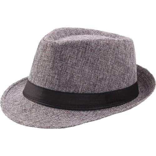 New Design Fashion Autumn Mens Jazz Hat Breathable Linen Top Solid Hat Outdoor Sun Hat Curly Brim Straw Hat
