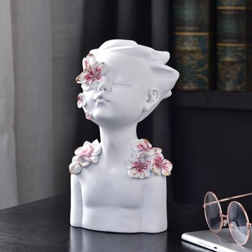 Nordic Luxury Flower Boy Character Resin Ornaments Art Home Livingroom Desktop Figurines Craft Coffee Table Sculpture Decoration