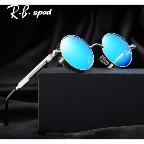 New Round Steampunk sunglasses women men brand designer Metal frame mens sun glasses oculos vintage uv400 goggles gafas de sol