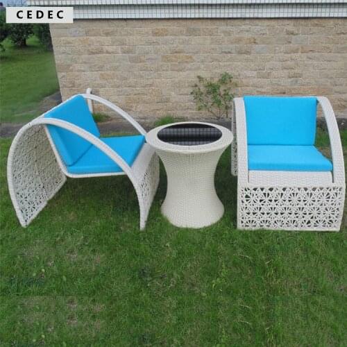 Modern design Rattan/ Wicker Contemporary small Table Chair with Arms and cushion, Set of 3 pcs