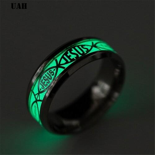 UAH Luminous Jesus Christ Ring Stainless Steel Cross Ring Glowing In The Dark Jewelry For Women And Men Engagement Ring