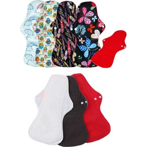 Flower Printed Washable Sanitary Pad Bamboo Charcoal Cloth Pad Night Use Reusable Menstrual Pad For Heavy Flow, Large Size Pad