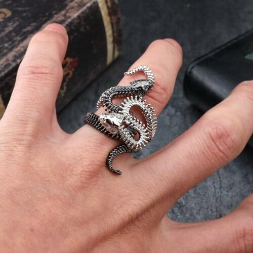 Vintage Men Women Girls Snake Ring Punk Rings Jewelry Silver Black Cobra Exaggerated Ferocious Charm Party Gift #6 8 10