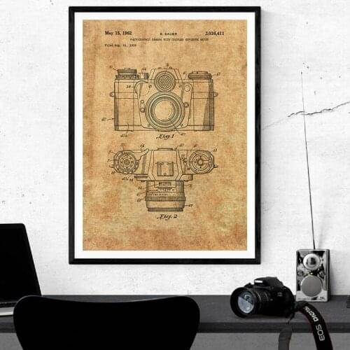 Vintage Camera Patent Poster Wall Art Print , Antique Camera Canvas Painting Retro Blueprint Wall Picture Photography Decoration