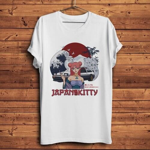 Japan vintage Ukiyoe Neko JDM gtr AE86 Kitty girl funny anime tshirt Men White Casual short sleeve T Shirt Unisex streetwear tee