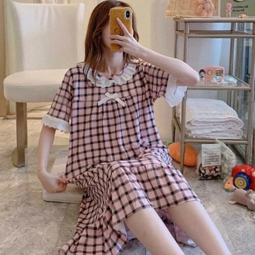 Camisola Sleepwear Women Night Dress Large Size Loose Night Gown Female Casual Cotton Nightgown Summer Short Sleeve Nightshirt