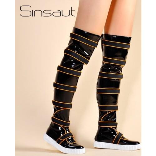 Sinsaut Shoes Women Flat Boots for Women Thick Soled Sneakers Over the Knee Boots Winter Warm Snow Boots Black Casual Boots