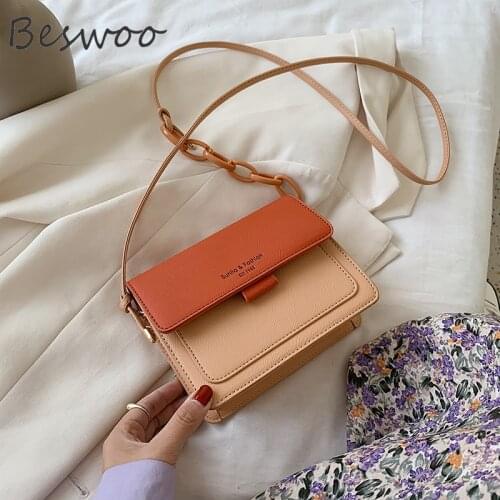 Bags for Women 2021 Chic Contrast Color Simple Shoulder bag Top Quality Leather Luxury Designer Bags Flap Chain Crossbody Bag