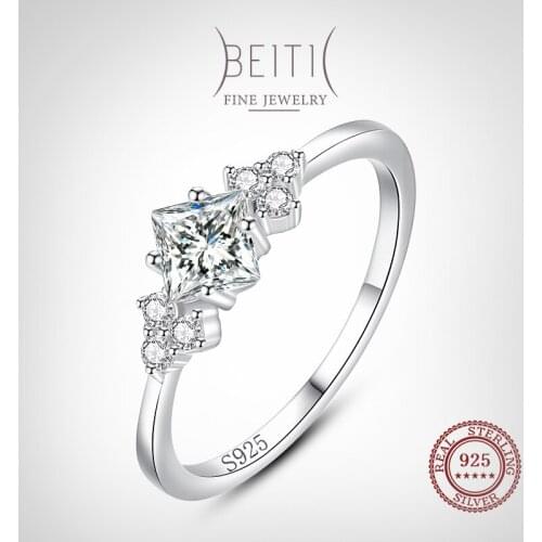Beitil New 100% 925 Sterling Silver Classic Stackable Clear Zircon Ring For Women Sparkling Fashion Instagram style