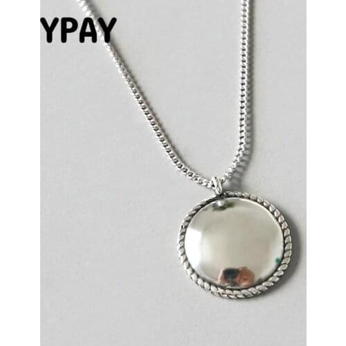 YPAY Pure 925 Sterling Silver Necklace Women Vintage Hemp Lace Round Tag Chain Fine Jewelry Simple Necklaces & Pendants YMN116
