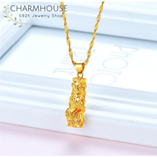 24K Gold Filled Necklaces For Women Totem Cylinder Pendant & Necklace Chain Collier Femme Choker Retro Dubai Gold Jewelry Gifts