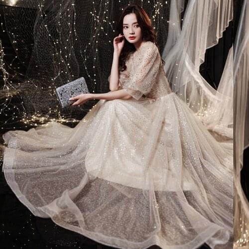 Elegant Sequins Embroidery Applique Half Sleeve Daily Evening Dress Women Back Zipper Formal Gowns Robe De Soiree Cheongsam 3XL