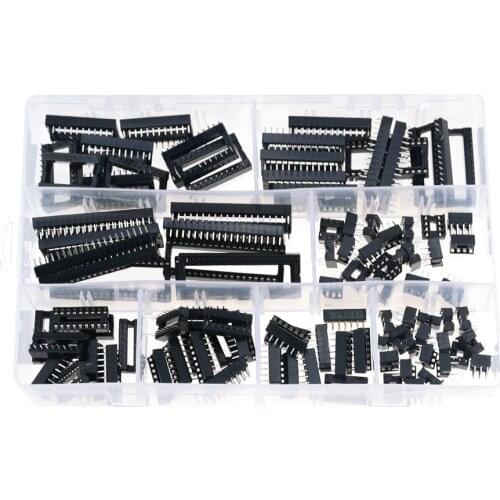 100PCS/BOX IC Sockets DIP6-DIP40Pins DIP 6P 8P 16P 28P Connector DIP Socket Adaptor Solder Type Socket Kit 8 Types 2.54mm Pitch