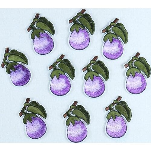 2PCS Cute Cartoon Purple Eggplant Patch DIY Vegetables Embroidery Applique for Clothing Iron on Sticker Decor Sewing Accessories