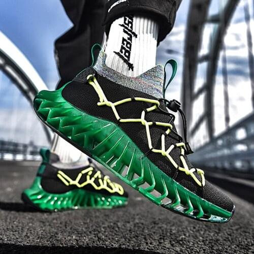 2021 High Quality Blue Blade Mesh Shoes Blade Men Running Shoes Damping Sock Sneakers Male Plus Size 46 Fashion Athletic Shoes