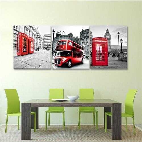 3 pieces canvas painting Big Ben London telephone booth print on canvas for living room wall art craft pictures cafe room
