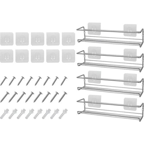 4Pcs No Drilling Spice Rack,Kitchen Rack for the Wall Self-Adhesive Spices Kitchen Organizer Bathroom Shelf Storage