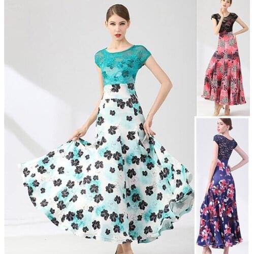 Ballroom Dancewear Ballroom Smooth dress green red black Short Sleeve ballroom dress flower print Adult Women 9076