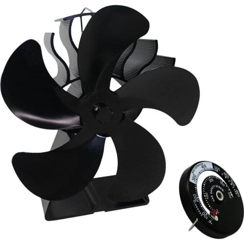 Black Fireplace Fan 5 Blade Heat Powered Stove Fan Log Wood Burner Eco Friendly Quiet Chimenea Fan Home Efficient Heat Distribut
