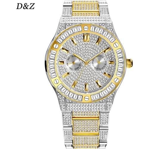 D&Z New High Quality Silver Color CZ stone Watches Hip Hop Fashion Luxury Diamond Bracelet Stainless Steel For Women Gift