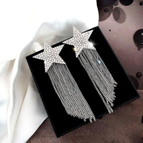 SHIFEEL 2019 New Fashion Spicy Europe Advanced sense Rhinestone Pentagram star Chain Tassel Earrings Hyperbole Long Pendients