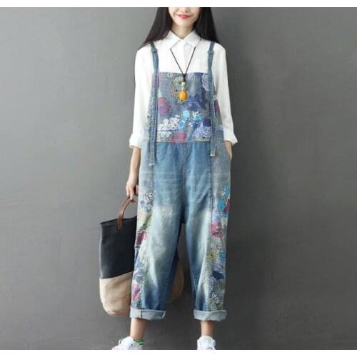 Wide Leg Bib Denim Overalls Baggy Cowboy Strap Trousers Bleached Ripped Hole jean Jumpsuits hanging crotch Rompers
