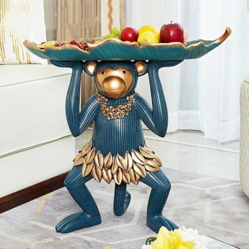 Bionics Monkey Figurine With StorageTray Fruit Plate Animal Decoration Statue Creative Nordic Style Tropical Decoration Statue