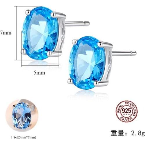 HOT Sell S925 Sterling Silver Womens Square blue Crystal zircon ruby sapphire stud Earrings