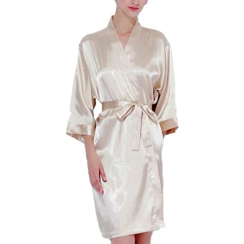 Summer Champagne Chinese Bride Wedding Robe Satin Sleepwear Women Nightgown Sexy Nightdress Lady Kimono Bathrobe Gown Negligee