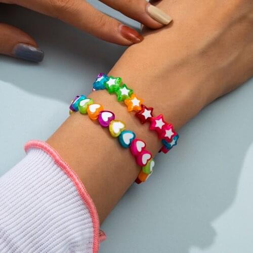 IngeSight.Z Y2K Jewelry Colorful Acrylic Star Heart Bracelets Bangles Set for Women Rainbow Wrist Chain Friendship Bracelets