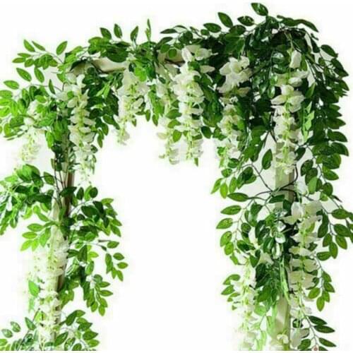Artificial Wisteria Vine Garland Plant Foliage Trailing Flower Home Decor In/Outdoor 2M