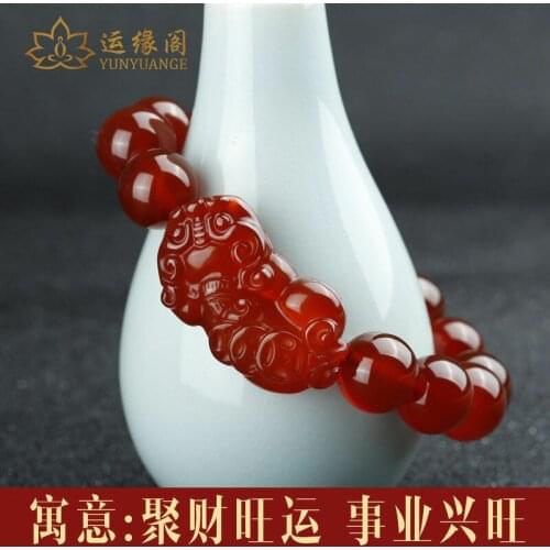 Chinas 100% Natural Red agate jade round beads PIXIu stretchable Lucky bracelet