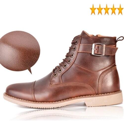 Leather Fashion Quality Mens Ankle Boots Winter High Top Safety Work Botas Militares Lace Up Buckle Punk Shoes
