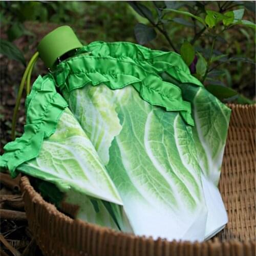 Creative Cabbage Umbrella Lettuce Folding Sunny and Rainy Umbrella Anti-mite Beach Funny Vegetable Umbrella Parasol