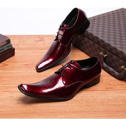 Red Wine Mens Shoes Soulier Homme Fish Pattern Printed Mens Dress Shoes Stylish Lace Up Gentleman Designer Shoes Men Big Size 47