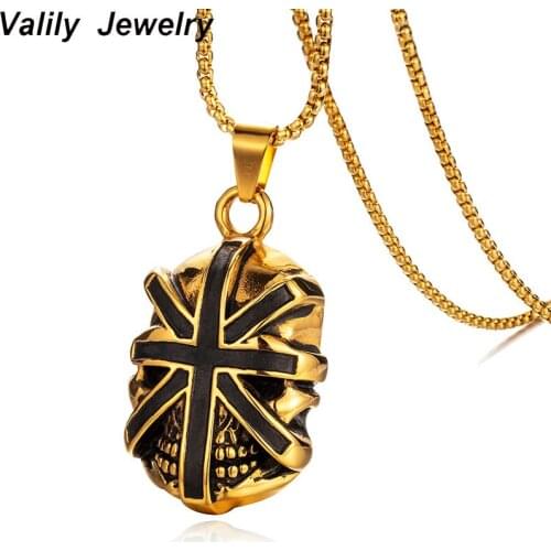 Valily Mens Big Punk Skull Necklace Vintage Hiphop Pendant Necklaces Stainless Steel men Jewelry