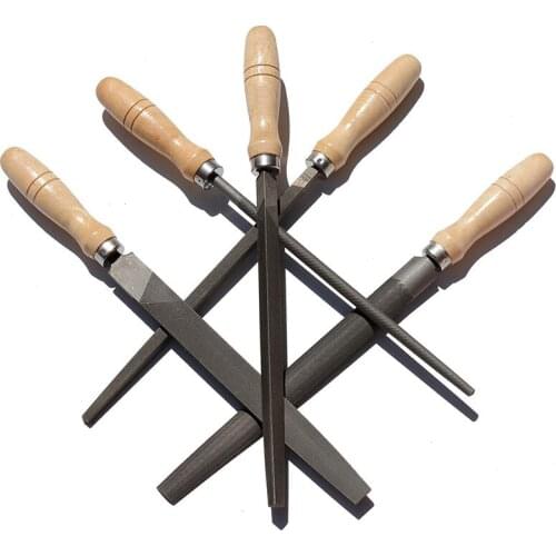 High Carbon Steel File Set with Wooden Handles Rasp File for Wood, Metal, Plastic, 5 Pieces (Steel File)