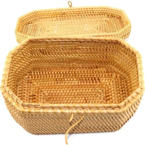 New Vietnamese Rattan Octagonal Portable Tea Box with Lid Handicraft Gift Jewelry Sundries Storage Makeup Organizer