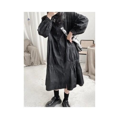 2021 spring and autumn ladies new mid-length Skirt Small Yamamoto dark shirt skirt loose dress drape black fashion