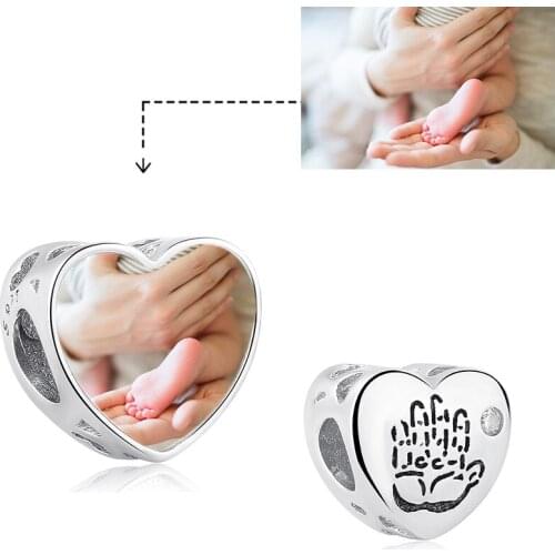 Personalized Custom Photo 925 Sterling Silver Crystal Hand Palm Charm Bead Fit Original Bracelet For Woman DIY Jewelry Gift