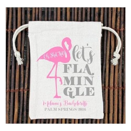 Personalized Lets Flamingle wedding Bachelorette bridal shower Party first aid Hangover Kit jewelry favor muslin gifts Bags
