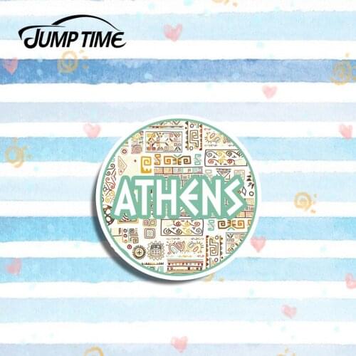 Jump Time 13cmx13cm Athens Greek Fun Car Stickers Vinyl Graphic Decor Laptop Luggage Window Bumper DIY Waterproof Decal