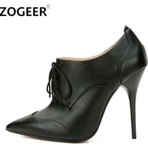 Plus size 48 Women Boots Fashion Lace-up Ankle Boots For Women Shoes Elegant Short Shoes Sexy Thin High Heels Black Party Pumps
