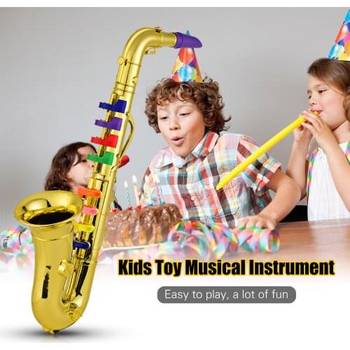 Saxophone Kids Musical Wind Instruments ABS Metallic Gold Saxophone with 8 Colored Keys Child Gift