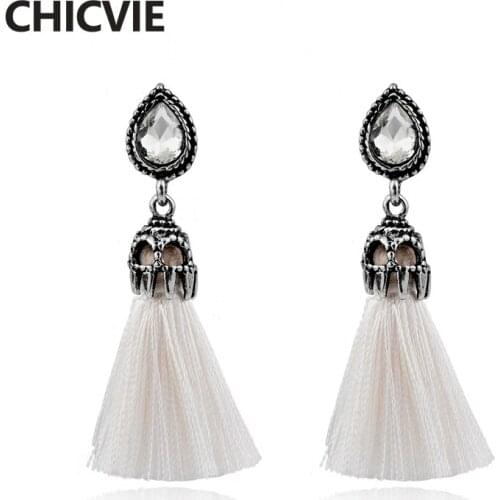 CHICVIE Vintage Silver Color Drop Earrings With Crystal Stones For Women Statement Party Indian jewelry charm Earrings SER160098