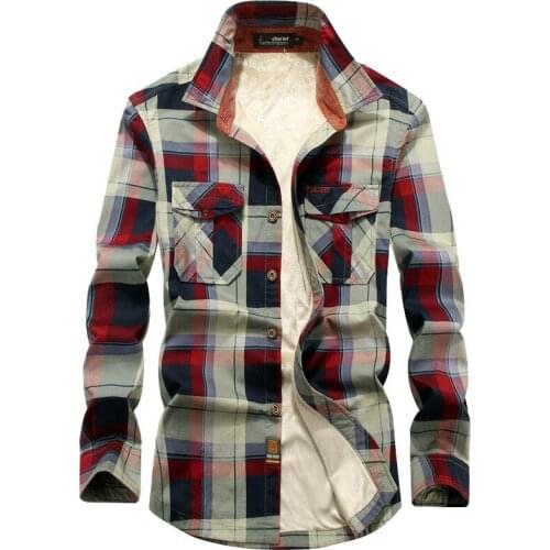 Top Quality Fashion Winter Plaid Shirt Men Warm Fleece Lined Long Sleeve Mens Shirts 4XL Male Casual Shirt Outwear MY160