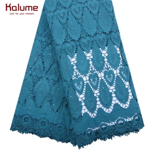 Kalume Green African Lace Fabric Embroiery Nigerian Guipure Cord Lace Fabric With Stones French Mesh Cord Lace For Dress F1960