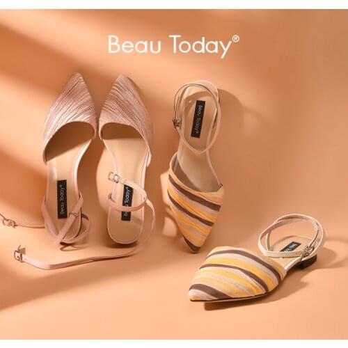 BeauToday Flat Sandals Women Soft Silk Pointed Cover Toe Buckle Strap Summer Elegant Ladies Shoes Handmade 32268