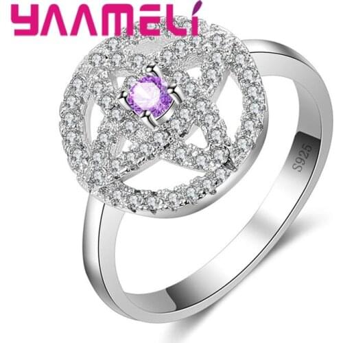 Trendy Jewelry Classic Style Women Fashion Wedding Rings 100% 925 Sterling Silver Round Crystal Finger Ring Bague Femme
