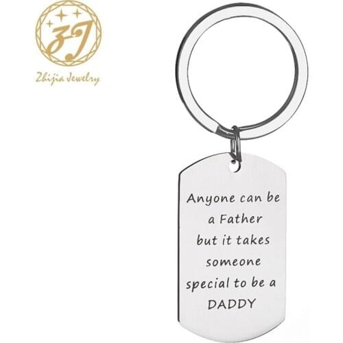 Zhijia Stainless steel Inspirational keyring Men Jewelry Custom Dog Tag keychain Any one can be a Feather ..Step Dad Feathers